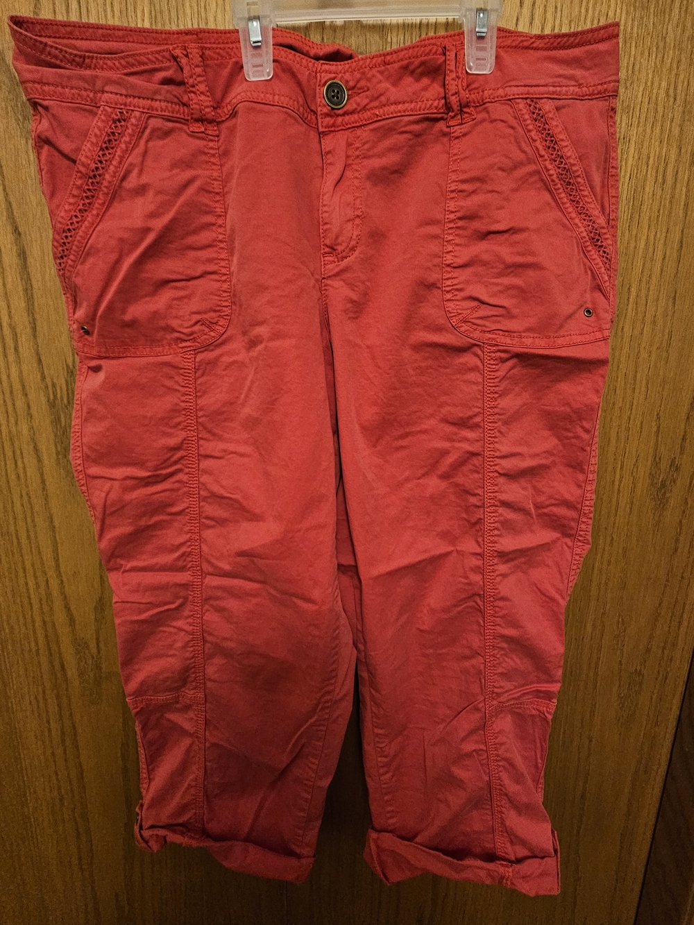 Maurices Red Cargo Capris with Front Patch Pockets
